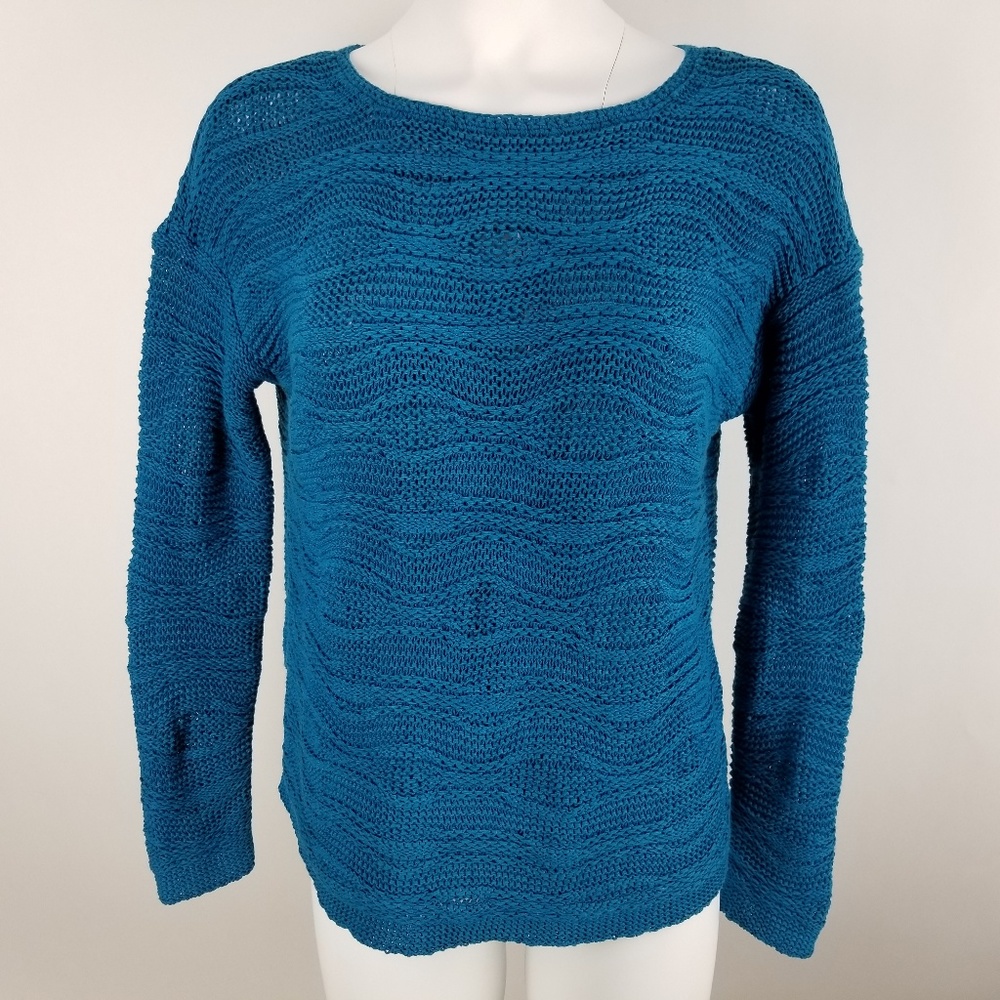 J. Jill Blue Loose‎ Knit Crochet Sweater